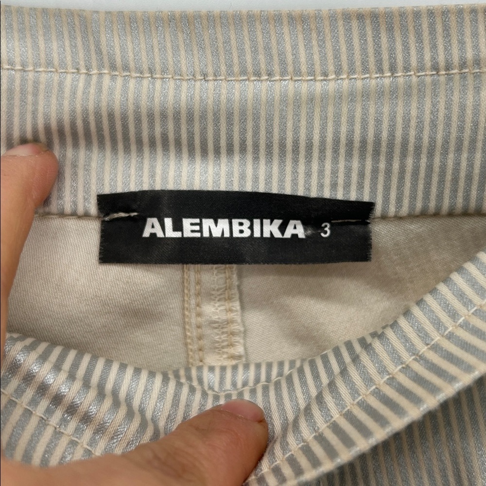 Alembika Striped Drawstring Tapered Pants Beige Size 3 Women Cotton Linen - Picture 3 of 14